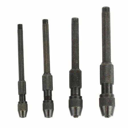 Big Horn 4 Pc Pin Vise Set Hand Held Hollow Handle Black Finish 4 Piece Vice Chuck Sizes 19231